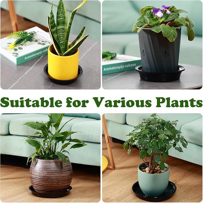 50 Packs 6 Inches Small Plant Saucers for Indoor Outdoor Use Heavy Duty Plastic Plant Plate Dish for Planter Bulk Round Flower Pot Drip Trays to Catch Water 4 to 20 Inch, Black