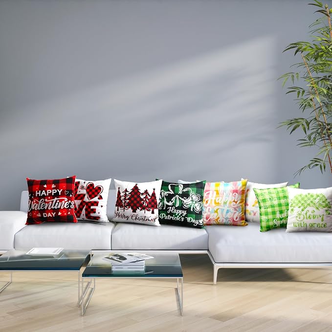 Mindsoft 20 Pcs Holiday Pillow Covers 18 x 18 Easter Pillow Cover Spring Summer 250th Anniversary Pillowcase Decorative Seasonal Cushion Case for Farmhouse Home Sofa(Color Stripes)