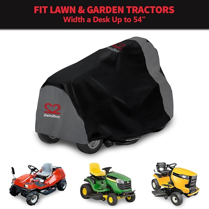 Riding Lawn Mower Cover, Heavy Duty 600D Lawnmower Covers Waterproof Outdoor Lawn Tractor Cover Tarp All Weather Ride on Mower Covers Universal Fit Decks up to 54" with Elastic Cord & Storage Bag