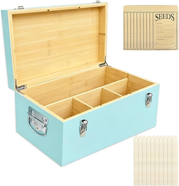Bamboo Seed Storage Organizer Box with Lock