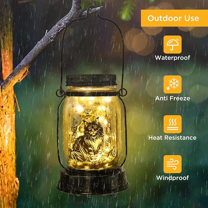 Maine Coon Cat Gifts for Women/Men Maine Coon Solar Lanterns Cat Mom Birthday Cat Lovers Lantern, Pet loss Pet Memorial Lights, Solar Garden Decoration Outside for Yard, Patio,Backyard,Porch