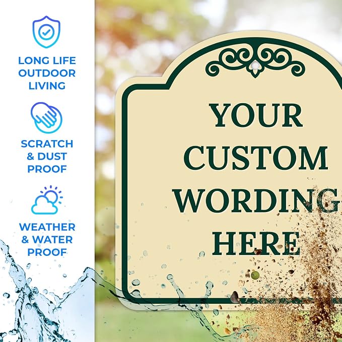 Custom Decorative Sign, Personalized Metal Sign for Business, Driveway, Home, Airbnb, Office Door Plaque, Ivory Sign, 18x18 Inches, ACM, Fade Resistant, Made in USA by Sigo Signs