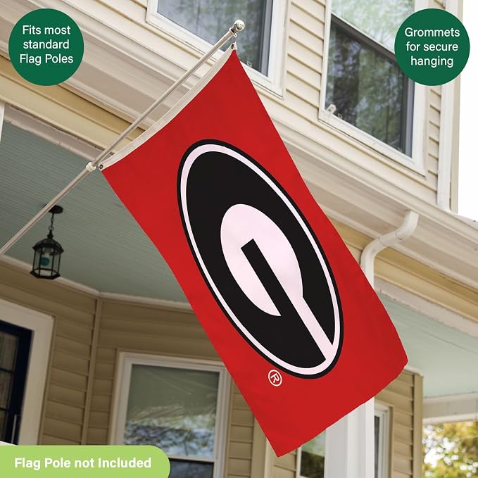 NCAA University of Georgia Flag with Grommets, 3'x5' UGA Bulldogs Outdoor College Flags & Banners for Garden Patio Indoor Wall Décor