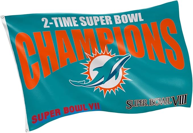 Team Sports America NFL Miami Dolphins Multi-Win Superbowl Champions 3x5 Flag for Outside with Grommets | Outdoor & Indoor | Heavy Duty Flag & Banner | Works with Flag Pole for Outside House