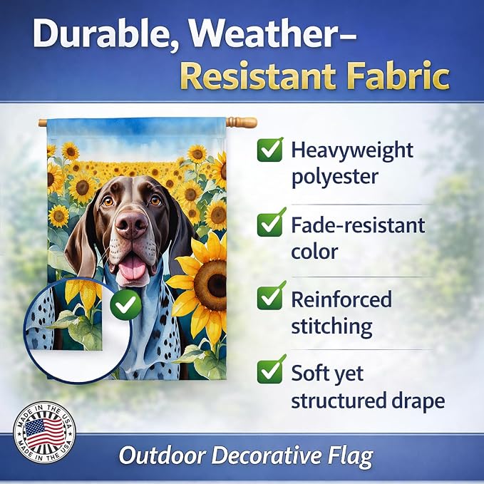Caroline's Treasures DAC6085CHF German Shorthaired Pointer in Sunflowers House Flag Large Porch Sleeve Pole Decorative Outside Yard Banner Artwork Wall Hanging, Polyester, House Size, Multicolor