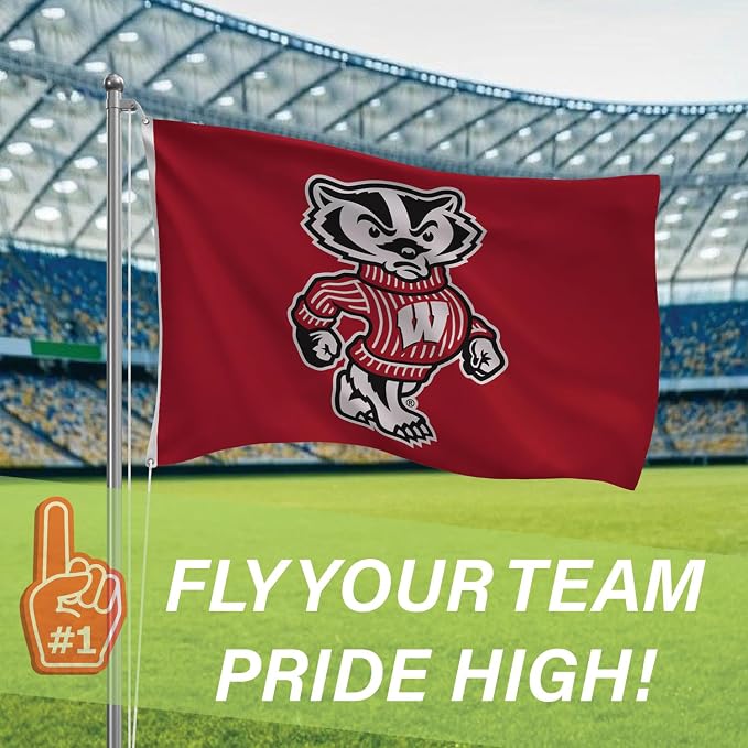 NCAA University of Wisconsin-Madison Flag with Grommets, 3'x5' Outdoor College Flags & Banners for Garden Patio Indoor Wall Décor for Dorm, Man Cave, Game Room