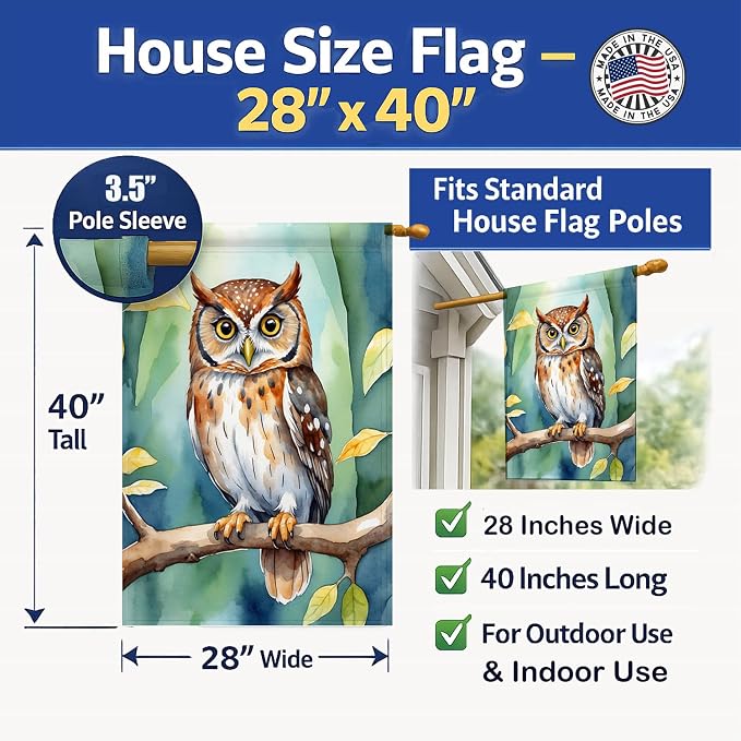 Caroline's Treasures Elf Owl House Flag Large Porch Sleeve Pole Decorative Outside Yard Banner Artwork Wall Hanging, Polyester, House Size, Multicolor