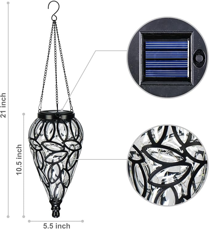 SUNNYPARK Outdoor Plastic Solar Hanging Lantern, 15 Cool White LEDs Twinkle Effect Tear-Shaped Hanging Lantern Decor Garden Decorative Solar Lights for Backyard, Patio and Lawn