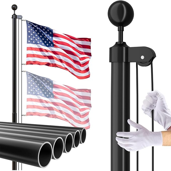 Flag Pole for Outside House, 25 FT Heavy Duty 45K PSI & 95 HBW Hard Aerospace Aluminum Flagpole Kit, Unbending Outdoor In-Ground Flag Poles with 3x5 American Flag for Yard, Residential or Commercial