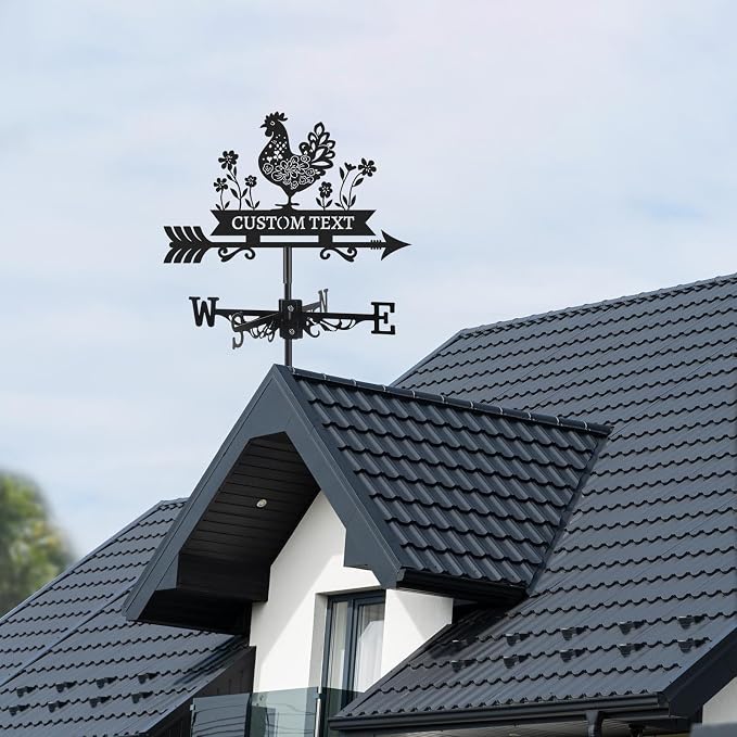 Personalized Metal Weather Vane, Custom Name Weathervane, Chicken Coop Signs, Weather Vanes for Outside, Wind Vanes for Farmhouse Yard Shed Decor, Housewarming Gifts Color04