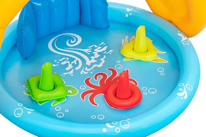 Bestway Seashapes Splash Pad | Baby Sensory Water Pool, with Backrest, Sunshade and Games, 6 Months +