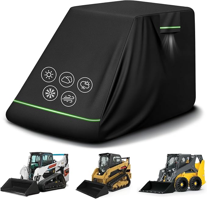 Skid Steer Loader Cover Heavy Duty Waterproof Outdoor, 150''x85''x90'' | Fits Bobcat T7X/T770, Caterpillar 262D3, Kubota SSV77, 420D with Cotton Lining Windproof Skid Steer Cover, Reflective Strip