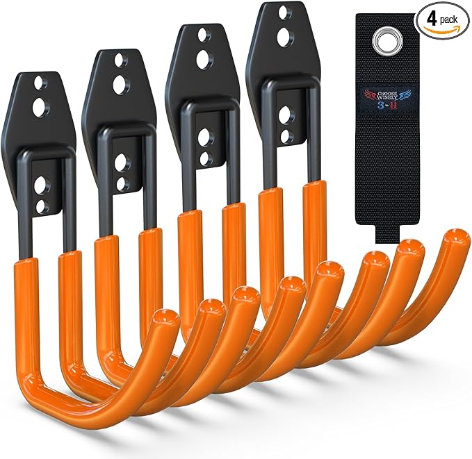 3-H Garden Hose Holder Wall Mount 4 Pack Solid Steel 3.9 Inch Compact Hose Hanger Heavy Duty Water Hose Holders for Outside,Orange