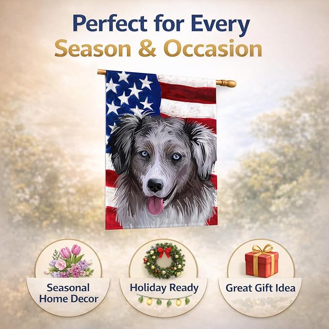 Caroline's Treasures CK6615CHF Miniature American Shepherd American Flag House Flag Large Porch Sleeve Pole Decorative Outside Yard Banner Artwork Wall Hanging, Polyester, House Size, Multicolor