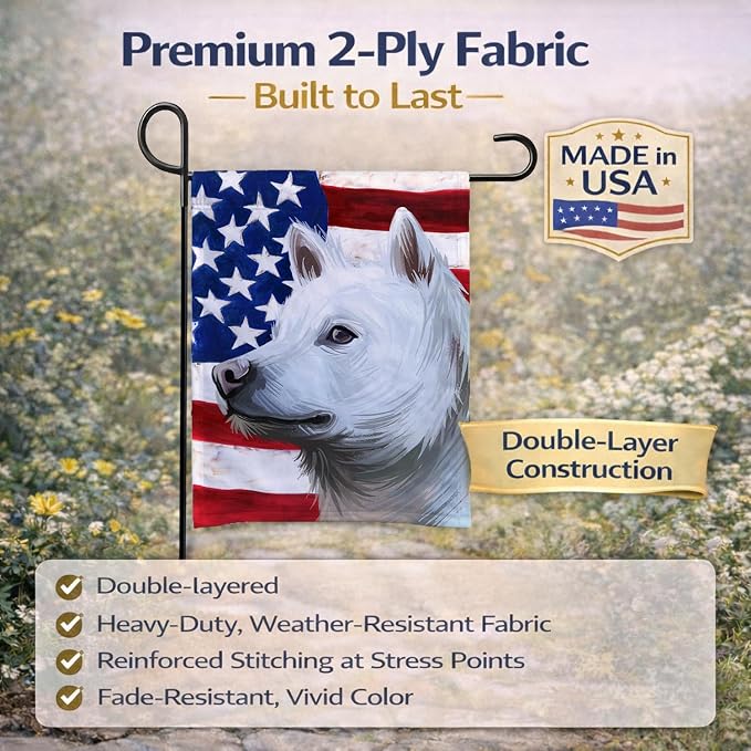 Caroline's Treasures CK6593GF Kishu Ken American Flag Garden Flag Mailbox Flag Decorative Yard Flag Banner Outside Patio Artwork Yard Flower Beds, Garden Size, Multicolor