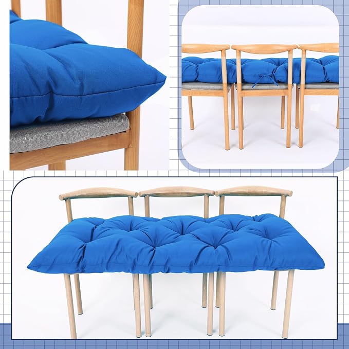 Wenqik Outdoor Bench Cushion 44 x 19 x 5 Inch Waterproof Patio Swing Cushion with Removable Zippered Cover Adjustable Ties Seat Pad for Porch Bench Garden Loveseat (Navy Blue, Classic)