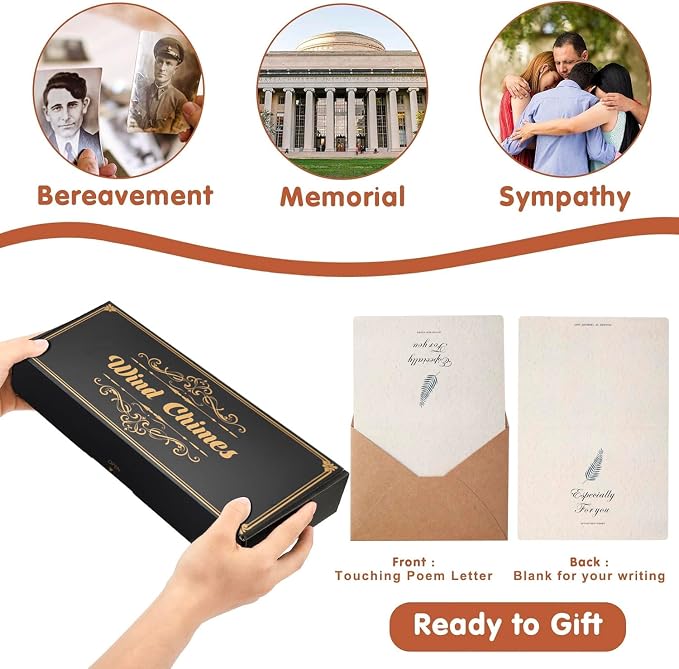 Memorial Wind Chimes for Loss of Loved One – Sympathy Wind Chimes for Dad, Mom, Baby, Brother, or Friend – Outdoor Bereavement Gift, Gold (Teardrop Design)