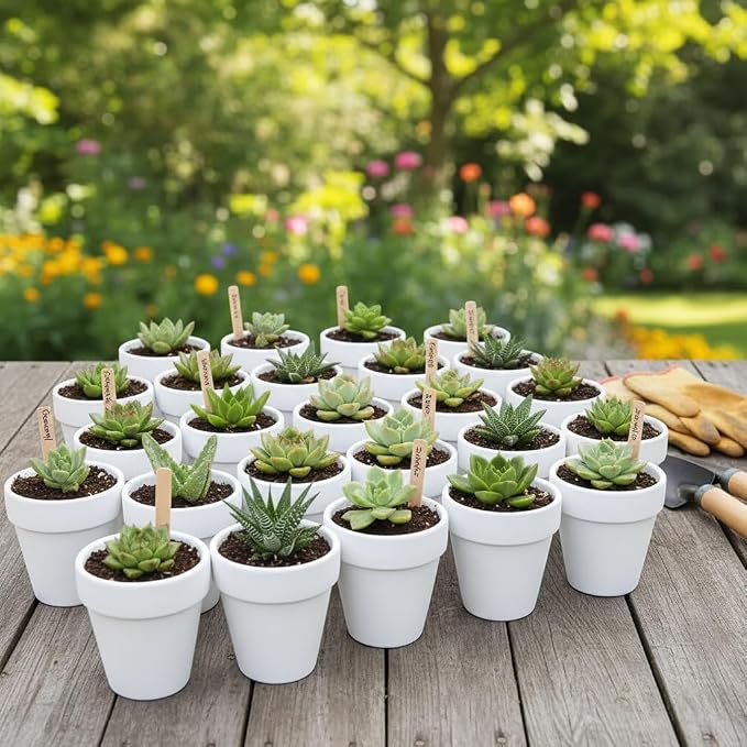 YESIACE White Terracotta Flower Pots with Drainage Holes, 4 Inches, 24 Pack, Suitable for Planting and Decoration