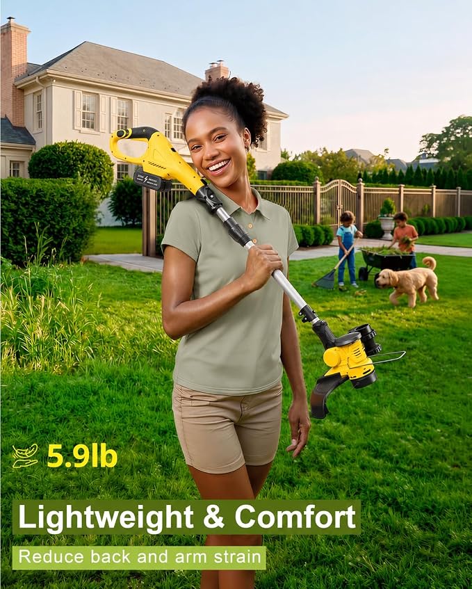 DEGGE Cordless Electric Weed Wacker, 2X 3.0Ah/ 21V/ 12" Battery Powered Weed Eater, 2 in 1 String Trimmer & Lawn Edger with Auto Feed, 650W Motor, 8 Spools for Yard Garden Sideway (Charger Included)