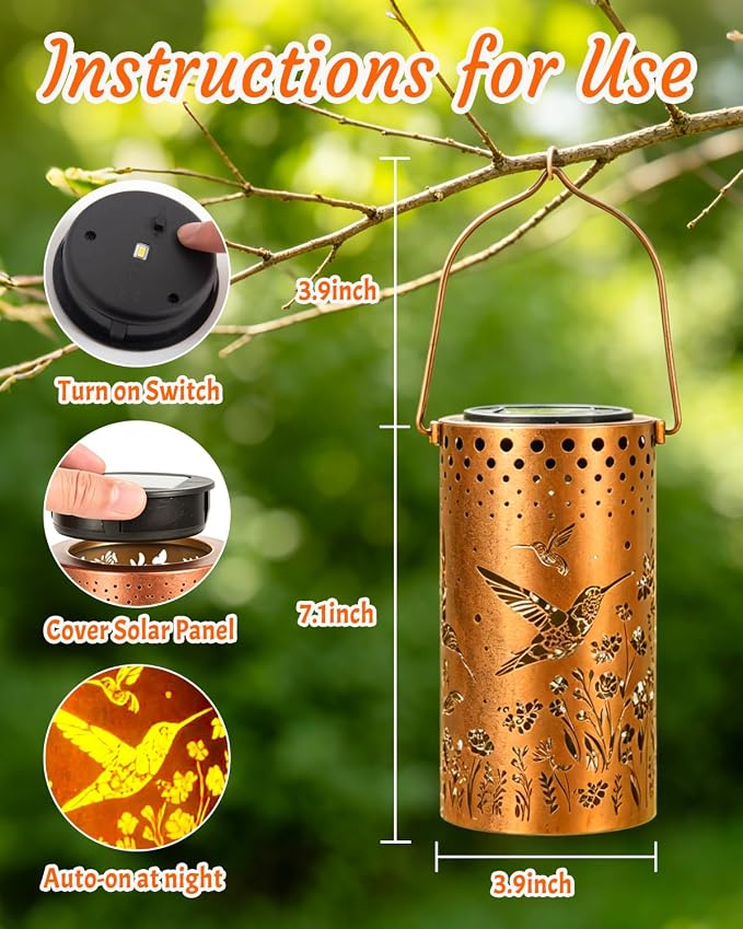 ANYTALK Birthday Gifts for Women Mom Grandma, Hummingbird Solar Lanterns Outdoor Waterproof, Hanging Solar Lights for Yard, Patio, Porch, Garden Decor