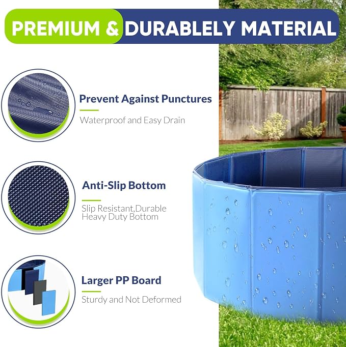 Dog Pool, Foldable Pet Swimming Pool with 6mm High-Strength PP Board, Hard Plastic Collapsible Doggy Pools for Small Dogs Kitty Duck, Non-Slip Doggie Bathtub Quick to Set Up and Drainage Hole, 40.2"