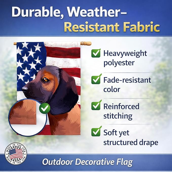 Caroline's Treasures CK6420CHF Bavarian Mountain Hound American Flag House Flag Large Porch Sleeve Pole Decorative Outside Yard Banner Artwork Wall Hanging, Polyester, House Size, Multicolor