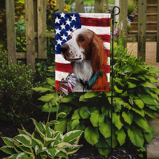 Caroline's Treasures CK6753GF Welsh Springer Spaniel American Flag Garden Flag Mailbox Flag Decorative Yard Flag Banner Outside Patio Artwork Yard Flower Beds, Garden Size, Multicolor