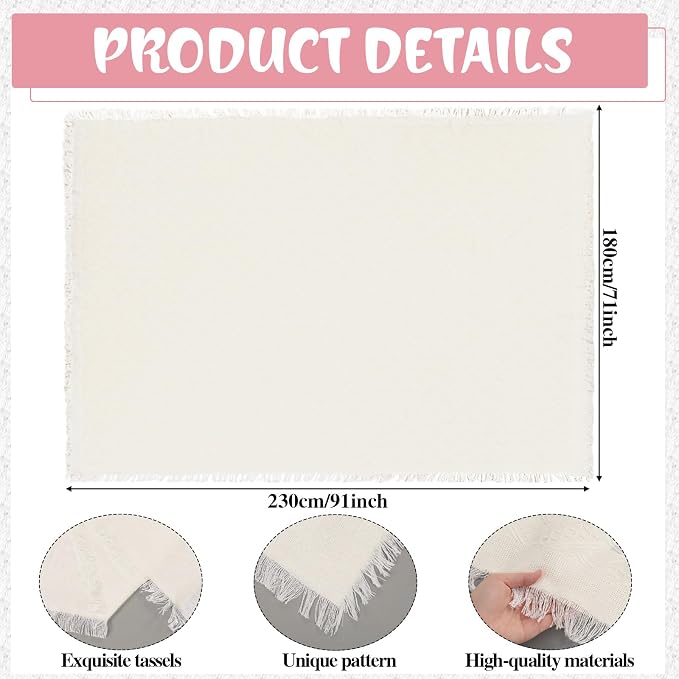 Beeveer 8 Pcs Light Pink Picnic Kit Extra Large Outdoor Boho Picnic Blanket 91x71'', Low Table Runner, 6 Throw Pillow Covers, Woven Cotton Yarn Oversize Washable Beach Blanket for Camp Wedding Garden