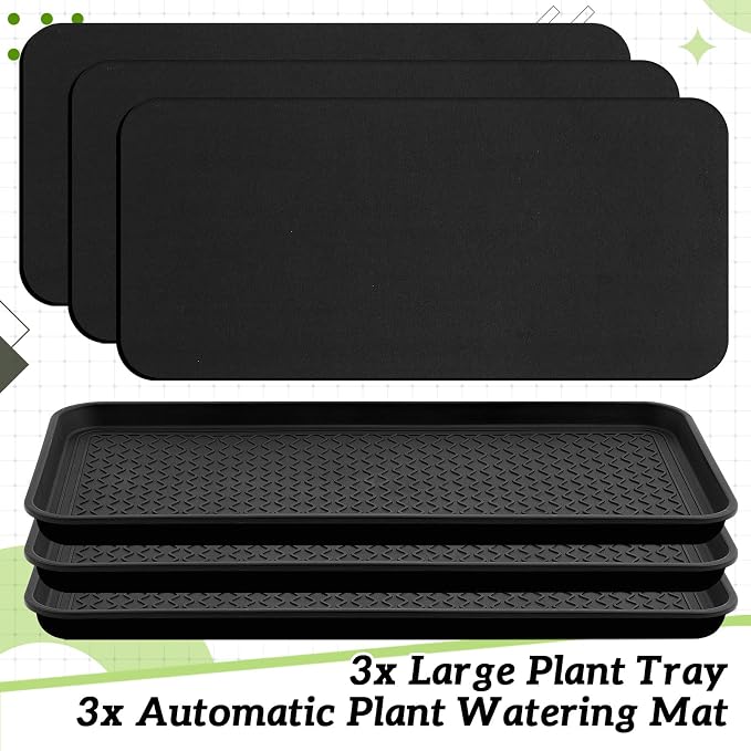 Vesici 3 Set/6 Pcs Large Square Plant Saucer 30 Inch Self-Watering Trays 3mm Capillary Mat-Automatic Watering System for Indoor/Outdoor Plants, Robust Plastic Seedling Trays for Potted Plant, Garden
