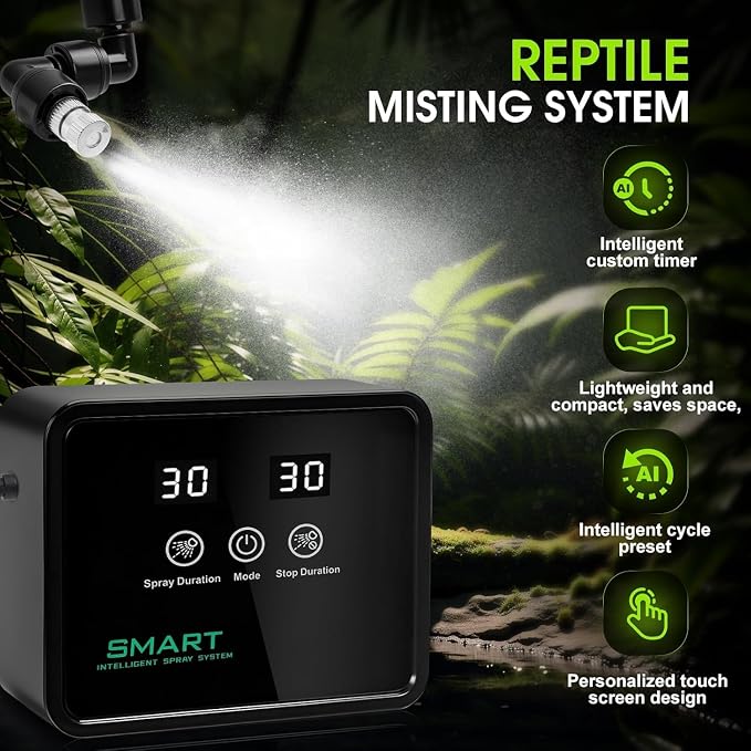 Automatic Reptile Mister Timer 360 Nozzle Terrarium Misting System (Black)