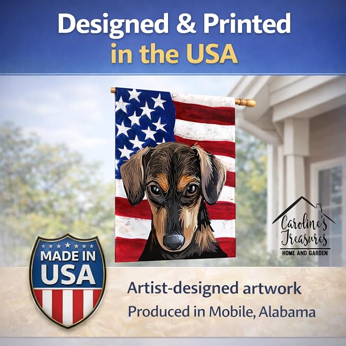 Caroline's Treasures CK6699CHF Serbian Hound Dog American Flag House Flag Large Porch Sleeve Pole Decorative Outside Yard Banner Artwork Wall Hanging, Polyester, House Size, Multicolor