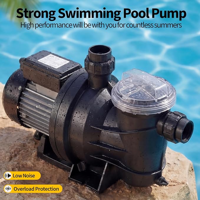In/Above Ground Pool Pump High Flow Self Primming Swimming Pool Pump, 115V High Efficiency Pump for Above Ground Pools Pond Hot Tubs Spas, 7FT Power Cord, Quiet Operation (1.6 HP, 6075 GPH)
