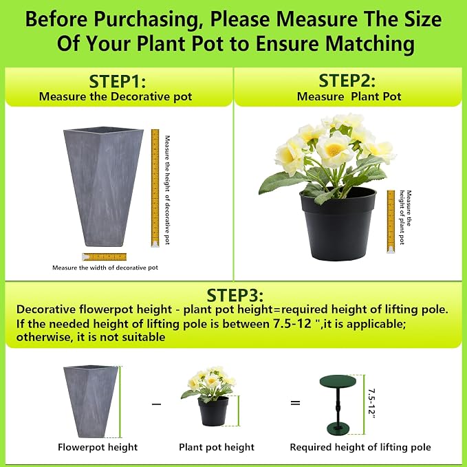 Axcoix 2 Pack Adjustable Height Plant Risers for Inside Pots, 7.5-12" Planter Inserts for Large Pots, Pot Fillers for Tall Square Round Taper Planters (6" 8" 10" Base or Top)