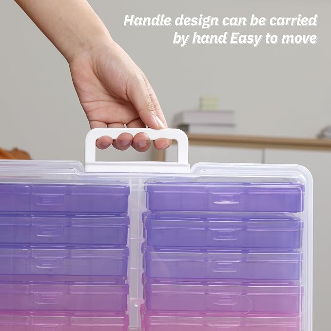 4"x6" Photo Storage Box with Handle Photo Case Craft Keeper Picture Storage Containers 16 Inner Photo Organizer Large Gradient Pink-Purple Series