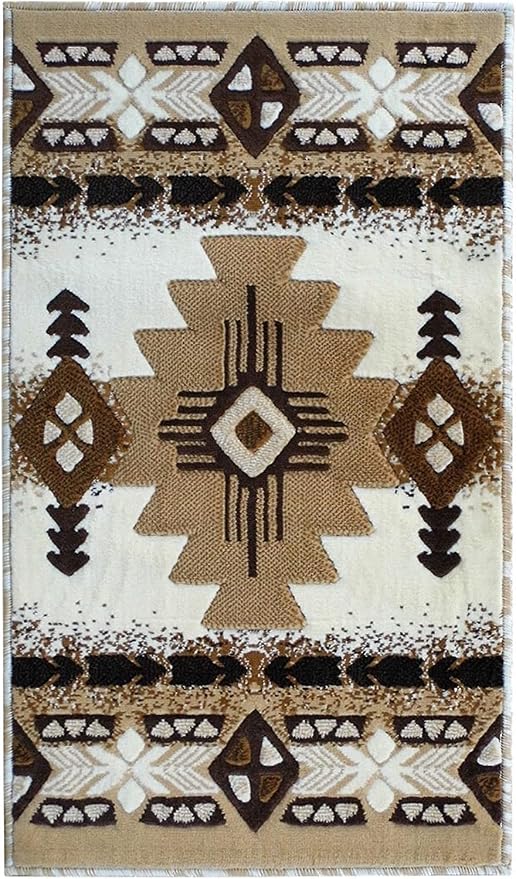 YHSF Southwest Native American Area Rug – Thick, Soft, Durable & Easy to Maintenance Tribal Design Boho Rug– Ideal for Bedroom, Living Room & Hallway - Ivory, 2 Feet x 3 Feet 4 Inches