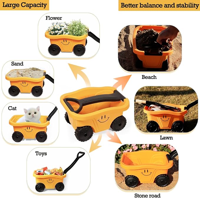 Toddlers Rake & Shovel Set with Wheelbarrow, Kids Yard Tools for Digging, Gardening, Beach, Sandbox, Lawn, Camping, Summer Outdoor Garden Toys Gifts for Children Age 3-6 Years Old