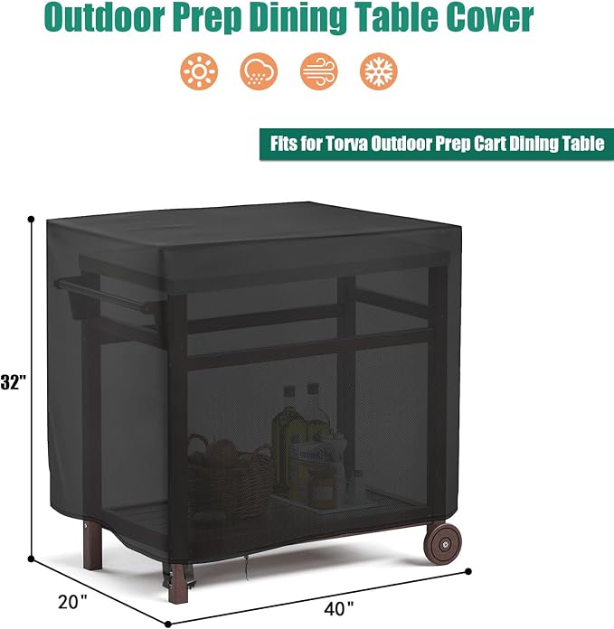 Outdoor Dining Cart Cover for Torva Outdoor Prep Cart Dining Table,Waterproof Patio Grill Carts Cover Pizza Oven Table Covers - 40 x 20 x 32 Inch