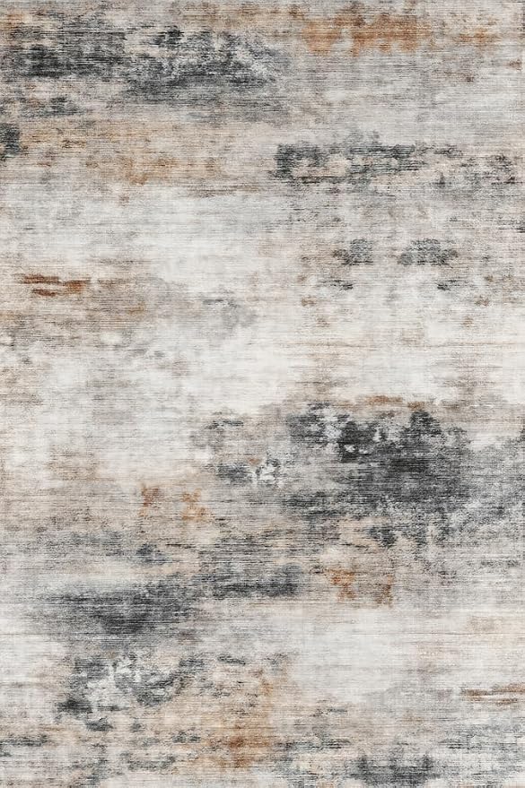 Toneed Washable 5x7 Area Rug with Non-Slip Backing for Living Room | Abstract Modern Rugs, Soft Low Pile Carpet for Bedroom Kitchen Dining Room Nursery Indoor Floor Office Home Decor, Grey/Brown