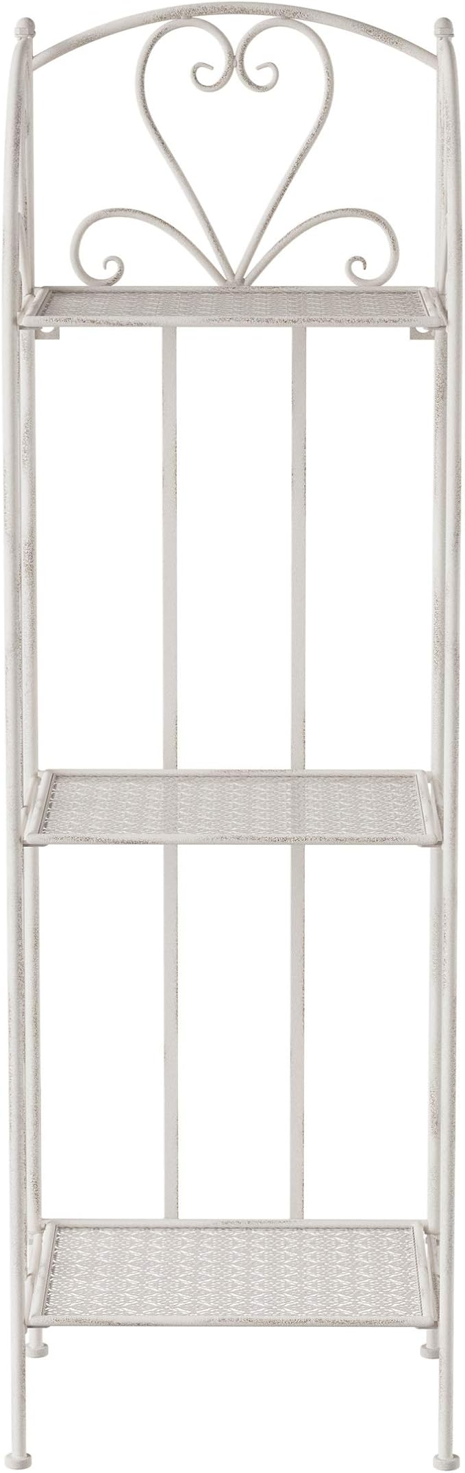 Plant Stand 3-Tier Vertical Shelf Indoor or Outdoor Folding Wrought Iron Home Garden Display with Laser Cut Shelves by Pure Garden (Antique White)