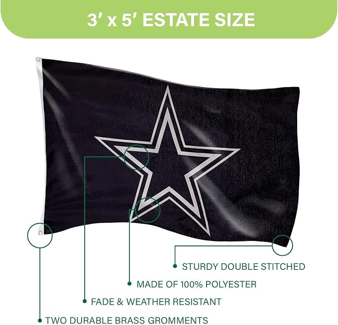 Team Sports America NFL Dallas Cowboys 3 x 5 Outdoor Durable Flag with Grommets | Heavy Duty Flag & Banner for Outdoor Garden Patio | Indoor Wall Decor | Works with Flag Poles for House