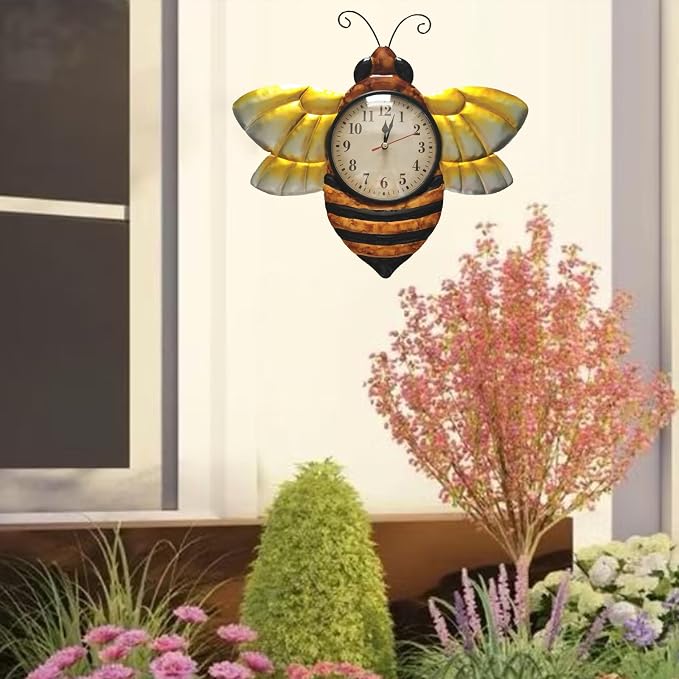 TXYS Bee Clock for Wall Decor Honeybee Outdoor Clocks and Indoor Decorative Art Wall Sculptures Your Home Yard, Hallway, Bathroom and Any Room
