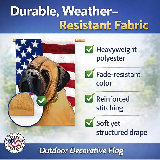 Caroline's Treasures CK6469CHF Bullmastiff Dog American Flag House Flag Large Porch Sleeve Pole Decorative Outside Yard Banner Artwork Wall Hanging, Polyester, House Size, Multicolor