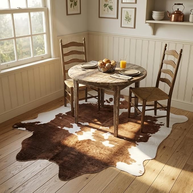 MustMat Faux Cow Hide Rug, American Rustic Decor Area Rug, 5'2" x 6'7" | Perfect for Living Rooms & Bedrooms, Matches Urban Western & Farmhouse Styles for Holiday & Party Decor