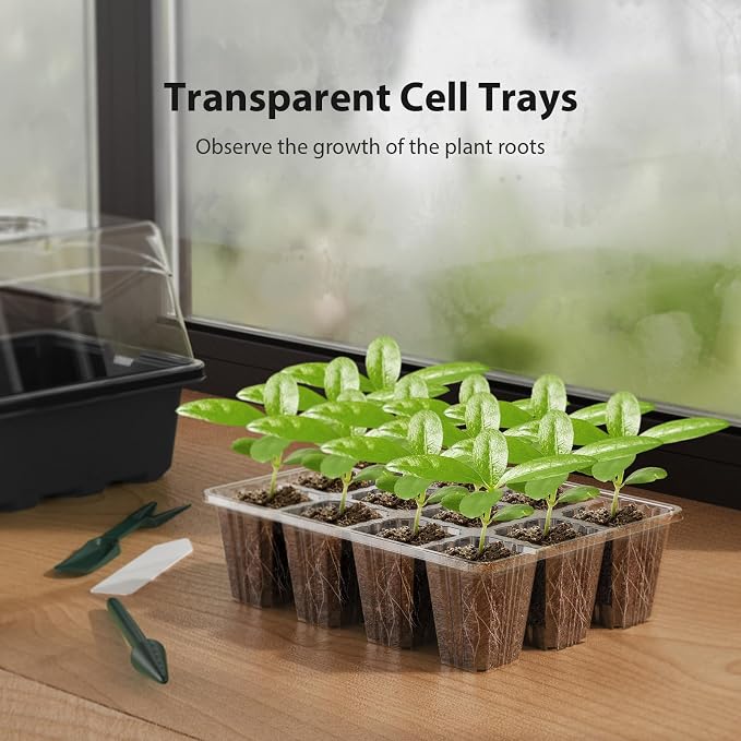 Seed Starter Tray, 20PCS Seed Starter Kit, Seedling Starter Trays with Heightened Lids for Seed Staring, Indoor Gardening Plant Germination Trays (12 Cells per Tray) Black