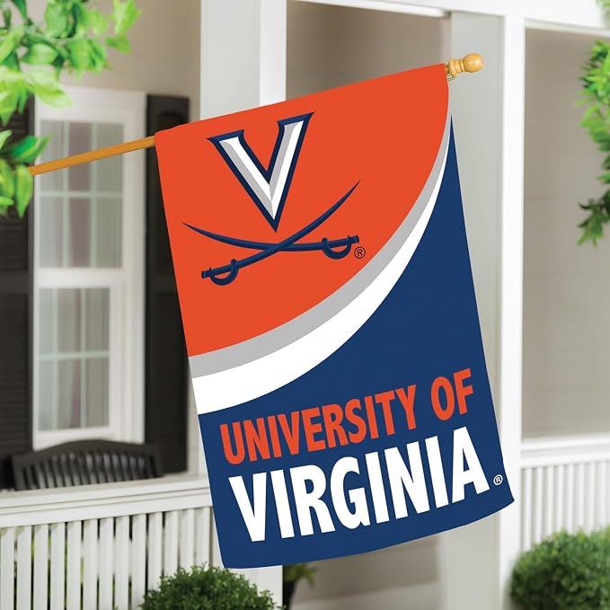 NCAA University of Virginia House Flag, 28 x 44, Double Sided Garden Flags for Outside, Outdoor College Flags & Banners for Gardens Patio, Indoor Wall Decor Flag for Room