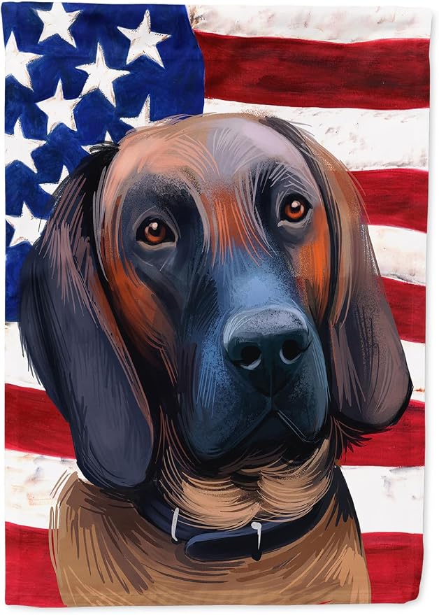 Caroline's Treasures CK6557CHF Hanover Hound Dog American Flag House Flag Large Porch Sleeve Pole Decorative Outside Yard Banner Artwork Wall Hanging, Polyester, House Size, Multicolor