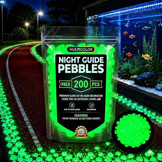 Glow in the Dark Rocks Outdoors, Decorative Night Guide Pebbles for Landscaping & Garden Pathway, Colored Glow Stonesfor Fish Tank, Aquarium Decor & Planters, Luminous Stones for Vases (200, Green)