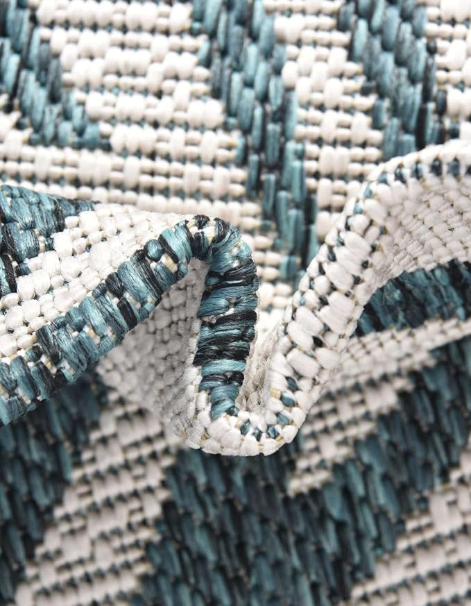 Unique Loom Outdoor Botanical Collection Area Rug - Palm (4' 1" Round, Teal Ivory)