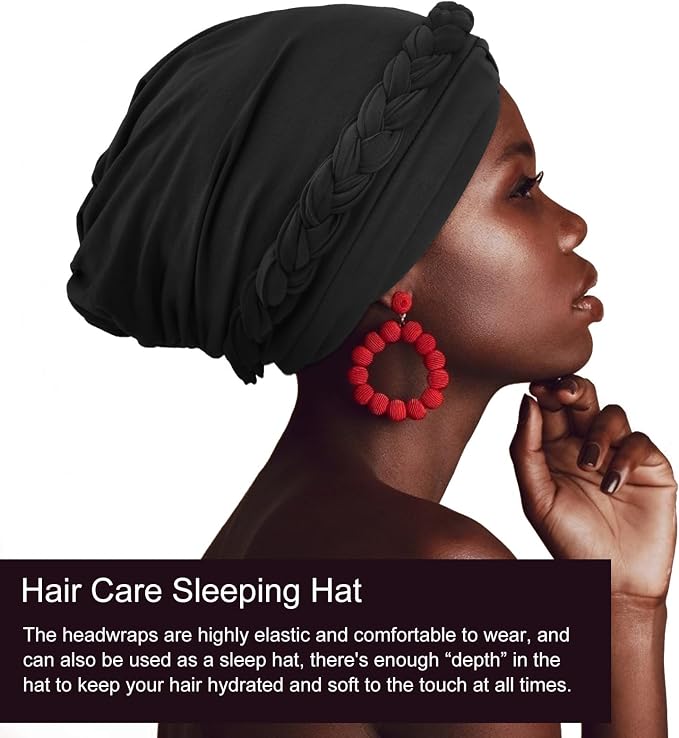 DRESHOW African Women Turban Caps Beanie Twist Headscarf Pre-Tied Twisted Braid Headwraps for Women Chemo Cancer Cap