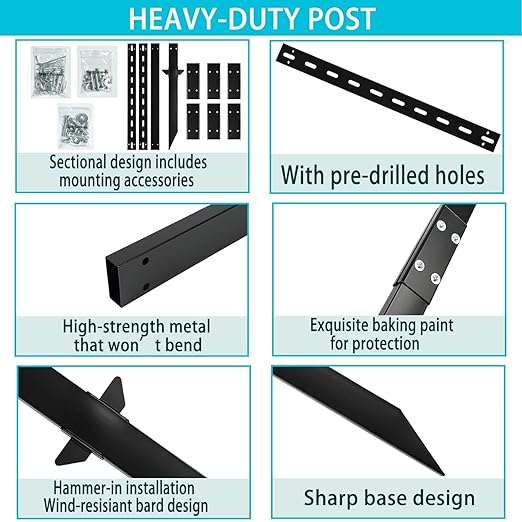 8 Ft Sign Post for Outside, Heavy Duty Yard Signs Stakes, 96 inch Metal Lawn Pole with Holes for Events, Parking, Garage, Bar, Easy Assembly,Rust-Resistant Durable DIY 1Pcs Black